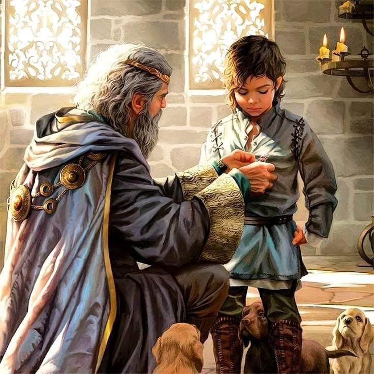 أنت تتحمل عبء المسؤولية لرعاية جيل الشباب. إخوانك وأخواتك وأولادك وغيرهم. في أوقات عدم اليقين هذه، يحتاجون إلى حكمتك وقوتك. هداك يمنعهم من الضلال عن طريق البر. أظهر لهم الشجاعة والنزاهة وساعدهم على النمو مع القدرة على الحب. نحن بحاجة إلى المزيد من هذا وأقل من ما يحصل من تربية الدمى المستقبلية. نحن بحاجة إلى أطفال ببوصلة أخلاقية وروح نابضة بالحياة وعقول خصبة. بعد رحيلك لفترة طويلة، سوف يشعون النور على الأماكن التي لا يمكنك الوصول إليها مطلقًا. الفنان - Magali Villeneuve