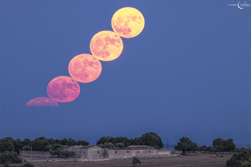 Near perigee, the closest point in its almost moonthly orbit, a Full Moon rose as the Sun set on August 1. Its brighter than average lunar disk was captured in this dramatic moonrise sequence over dense cloud banks along the eastern horizon from Ragusa, Sicily. Illuminating night skies around planet Earth it was the second supermoon of 2023. Yet again near perigee, the third supermoon of 2023 will also shine on an August night. Rising as the Sun sets tonight this second Full Moon in August will be known to some as a Blue Moon, even though scattered sunlight gives the lunar disk a reddened hue. Defined as the second full moon in a calendar month, blue moons occur only once every 2 or 3 years. That's because lunar phases take 29.5 days, almost a calendar month, to go through a complete cycle. Tonight an August Blue Moon will find itself beside bright planet Saturn.