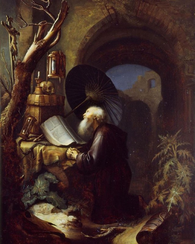 „ A Hermit at Prayer”, c. 1646 - c. 1675. By Gerrit Dou📜🕯️🪐Dutch painter, 1613-1675